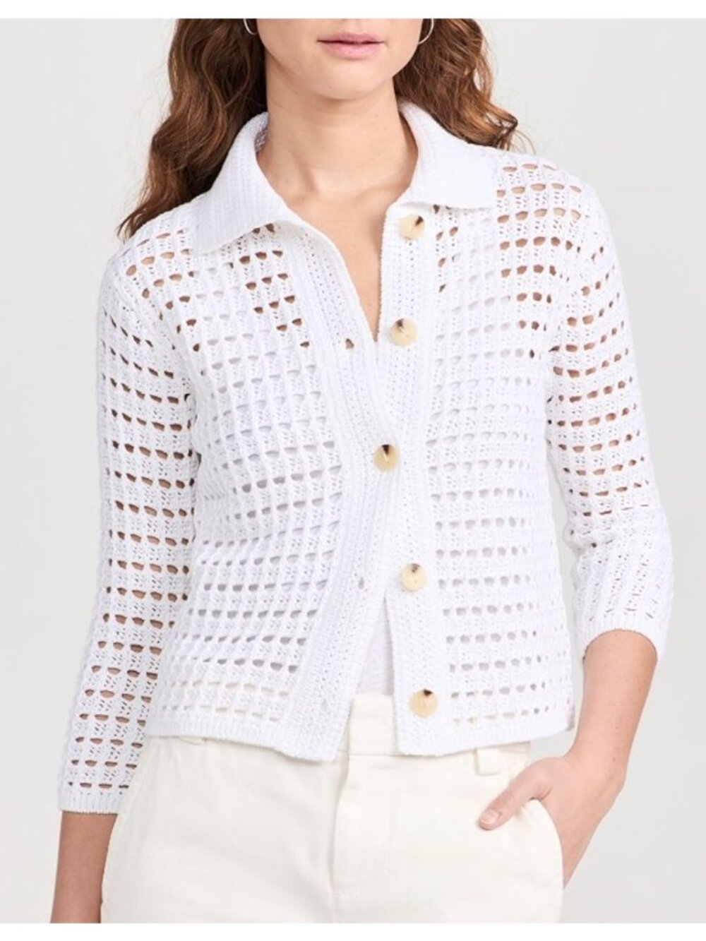 VINCE Block Stitch 100% Cotton Cardigan Optic White Size XXS